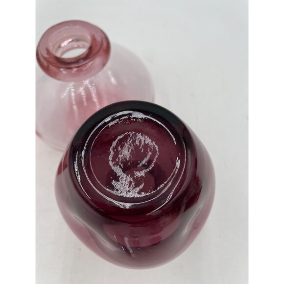 Vintage Pink Glass Decanter Set Stoppers & Vase Art Glass - Picture 9 of 14